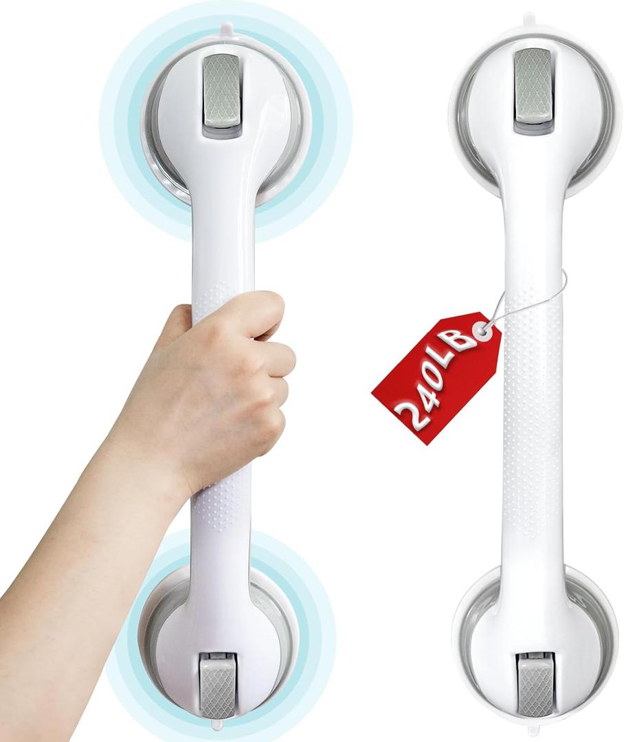 Shower Grab Bars, 2 Pack 16 inch Suction Cup Grab Bar for Bathtubs Showers for Wall, Shower Handrails for Seniors, Duty Shower Handle Removable, Bathroom Safety Grip, Heavy Suction Cup Grab Bar