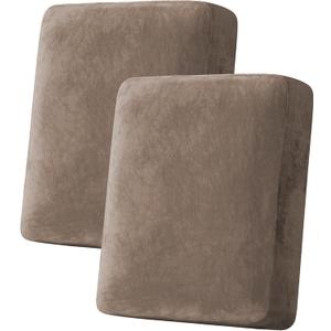 H.VERSAILTEX Velvet Stretch Couch Cushion Cover Plush Cushion Slipcover for Chair Loveseat Sofa Cushion Furniture Protector Seat Cushion Sofa Cover (2 Piece Medium Sofa Cushion Covers, Mocha)