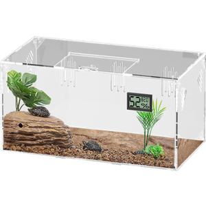 Acrylic Tarantula Enclosure, Reptile Terrarium Breeding Tank w/Temperature Hygrometer,Habitat Reptiles Feeding Box Isopod Terrarium Cage for Insect Lizard Home Office (Reptile-Tank-L(No Tray))