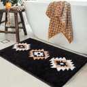 DEXDE Bathroom Rugs 24x36 Black Boho Aztec Bath Mat, Non Slip Western Geometric Bath Rugs Luxury Soft Absorbent Carpet for Bathroom Shower Kitchen Entryway Farmhouse Modern