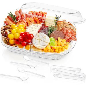 Lifewit Chilled Serving Tray for Parties, 15 Divided Shrimp Cocktail Serving Dish with Lid, Plastic Taco Bar Platter, Ice Serving Bowl for Veggie, Fruit, Salad, Mimosa Bar Supplies in Party/Buffet