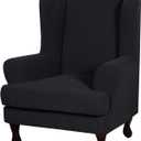H.VERSAILTEX 2 Piece Stretch Jacquard Wingback Chair Covers Slipcovers Wing Chair Covers (Base Cover Plus Seat Cushion Cover) Furniture Covers for Wingback Chairs, Form Fitted Thick Soft, Black