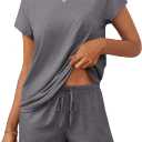 Ekouaer Women 2 Piece Pajamas Set Short Sleeve Comfy Lounge Set Round Neck Tops and Shorts Pjs with Pockets (Large, Grey)