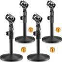 Hoteam 4 Pcs Desktop Mic Stand Adjustable tabletop Mic Stand microphone desk stands with 5/8" Male to 3/8" Female Screw Metal Round Base for Table Desk Interviews, Black