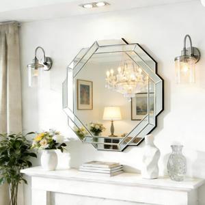 Chende 40" Large Wall Mirror for Decor, Octagonal Living Room Mirror with Glass Frame, Unique Beveled Elegant Mirror for Dining Room, Entrance, Home Office