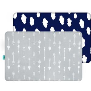 Pack and Play Sheets Fitted, 2 Pack Playard Sheet Fits for Graco Pack n Play Mattress, Mini Crib Sheets for Baby Boys & Girl (Navy Cloud & Grey Arrowhead)