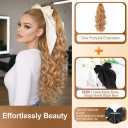 24 Inch Ponytail Extension, Long Curly Wavy Clip on Ponytails for Women, Synthetic Claw Clip in Hair Extensions for Daily & Party（Strawberry Blonde）