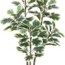 6ft Artificial Plant Fiddle Leaf Fig Tree,Faux Ficus Lyrata in Pot,Faux Ficus Tree,Ficus Silk Plant Artificial Trees for Office Indoor Outdoor Garden Living Room Home Decor (Green-white)