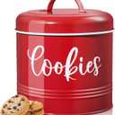 Farmhouse Cookie Jar for Kitchen Counter, 1 Gallon Vintage Cookie Jar with Airtight Lid, Large Food Storage Container for Candy, Cookies, Dessert, Red Kitchen Decor and Accessories