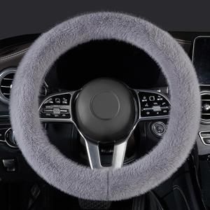 LACDL Fuzzy Winter Steering Wheel Covers for Women, Warm Cute Fluffy Car Wheel Cover for Sedan SUV, Super Soft Furry Girly Auto Plush Car Handle Cover for Cold Weather, Gray, 14-15inch, Standard Size