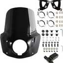 FATECIM Motorcycle 5.75" Headlight Fairing with 13" Black Windshield Windscreen & 48-58mm Mounting Kit Headlight Extension Block For Harley 2018 2019 2020 2021 2022 Softail FXBB Street Bob