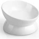 LoeJan Elevated Cat Food Bowl, 5 Oz Ceramic Raised and Tilted Water Bowl, Anti Vomiting and Protect Pets' Spines Dishes for Small Dog, Fat Faced Cat, Kitten (White, 1 Pack)