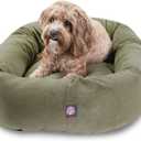 Majestic Pet 32 Inch Suede Calming Dog Bed Washable 32x23x7 (Inch)  Cozy Soft Round Donut Dog Bed with Spine Support for Dogs to Rest Their Head - Pet Bed Medium  Sage