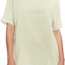 Soojun Women's Cotton Linen Round Collar Boxy Top Patchwork Blouses (White, M)