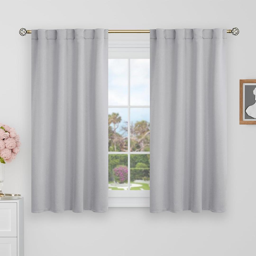 BGment 40 Inch Length Blackout Curtains for Cafe - 34 x 40 inch Short Curtains Rod Pocket and Back Tab Thermal Insulated Room Darkening Curtains for Kitchen Bathroom, 2 Window Panels, Light Grey