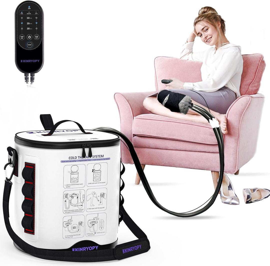 Cold Therapy Machine with Programmable Timer, Portable Ice Machine for Knee After Surgery, Knee Replacement Recovery System, Cryotherapy Pain Relief w/Compression Pad for,Shoulder, Hip and Ankle