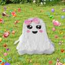 Cute Large Pink Halloween Ghost Piata White Spooky Ghost Piata with Stick and Blindfold Halloween Mexican Piata Birthday Party Game Supply Decorations Fillable for Candy,Toys,Treats