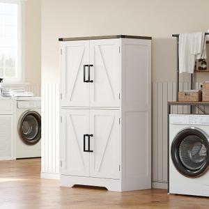 Treocho Bathroom Floor Cabinet, Farmhouse Bathroom Storage Cabinet with Doors and Adjustable Shelves, Freestanding Kitchen Pantry Cabinet, Cupboard for Living Room, Dining Room, White, 23.62 x 43.31 x 13.78 inches