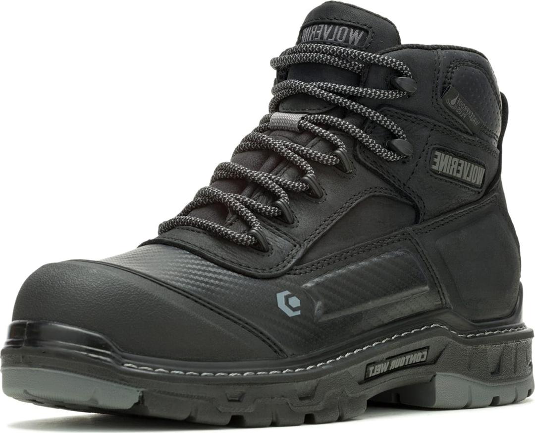 Wolverine Men's Overpass Composite Toe Waterproof Work Boots (8.5 X-Wide, Black/Grey)