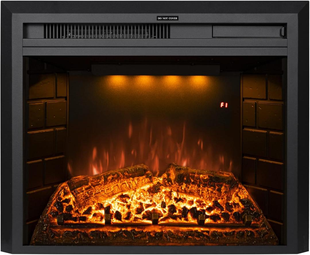 Electric Fireplace Insert 22" Wide, Wall Fireplace Electric with Remote Control, Realistic Log and Crackling Sound, Overheating Protection and Timer, 750/1500W Black (25.35"W)