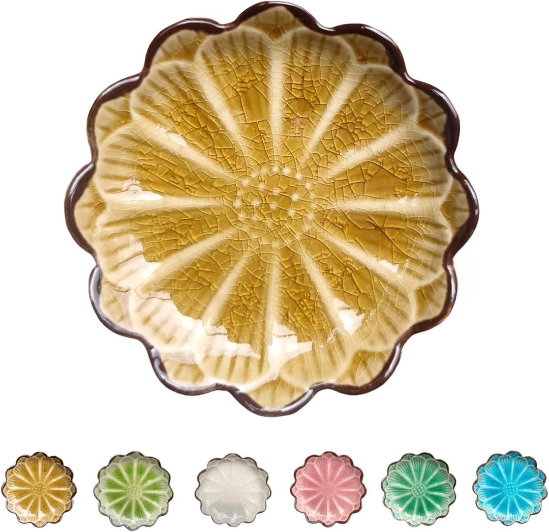 Ceramic Spoon Rest for Stove Top, Flower Cute Spoon Rest for Kitchen Counter, Cooking Spoon Holder for Kitchen Counter, Utensil Rest Spatula Rest Ladle Holder Tong Rest, 1 PC (Crack Deco, Fall yellow)