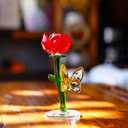 H&D HYALINE & DORA Red Crystal Rose Flower Figurine Butterfly Decor Glass Flowers with Stems Gift for Christmas Valentine's Day Mothers Day Birthday Home Table