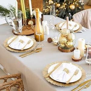 50 Pack Gold Charger Plates for Dinner Plates, 13" Round Plastic Chain Shaped Charger Service Plates, Decorative Chargers Bulk for Table Setting, Wedding, Party, Event