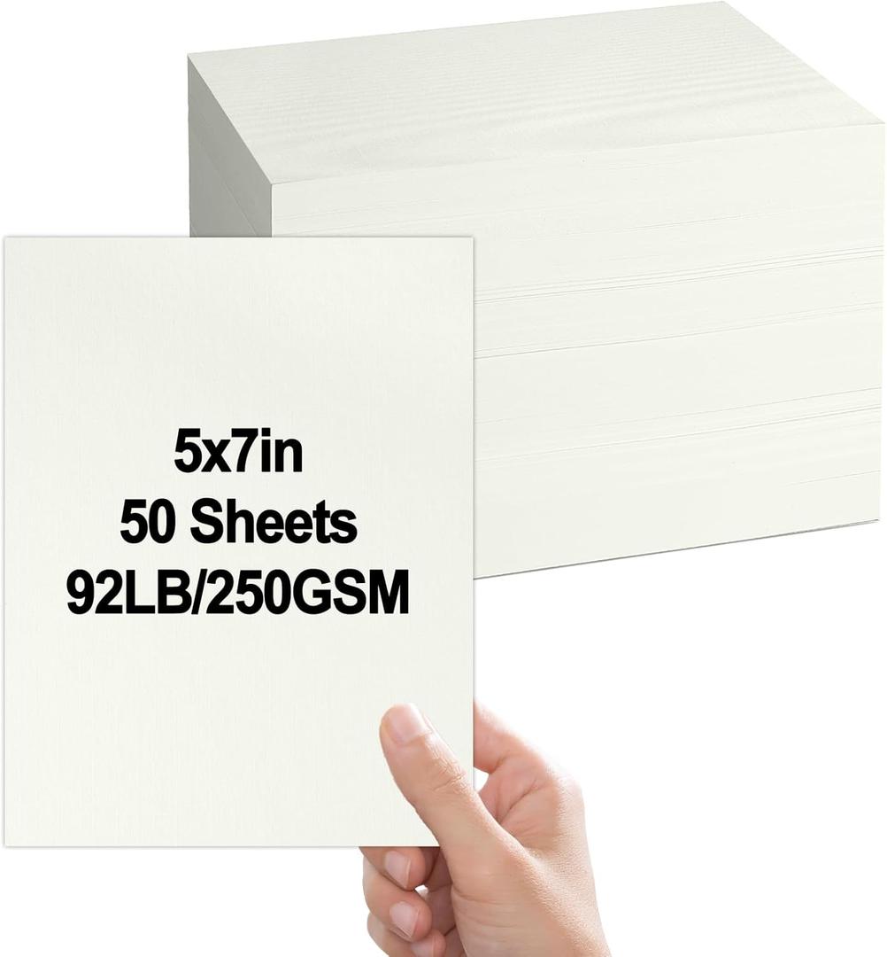 party greeting 5x7 Linen Paper Textured Cardstock Heavyweight Textured Index Cards Printable Linen Cardstock 92lb Cover for Printing Wedding Baby Shower Invitation Greeting Postcards 50 Pcs(Cream)