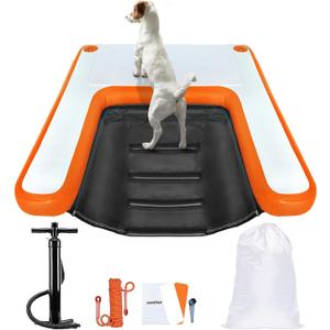 VOFiTNY Inflatable Dog Pool Ramp Portable Floating Ladder for Dogs, Puppy Docks, and Water Plank for Inground Pools and Lakes (4ft x 3.3ft x 4in, Orange)