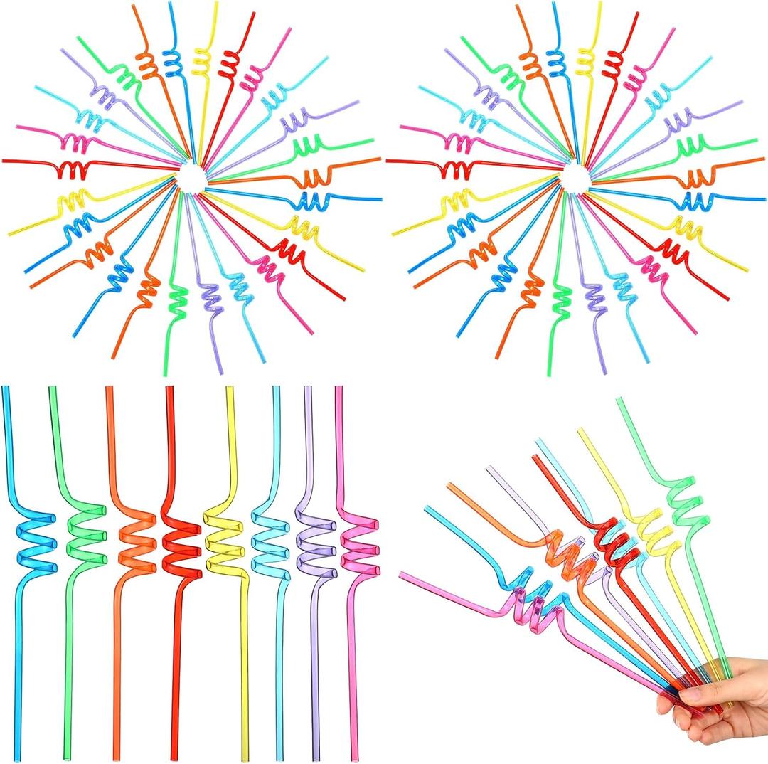 160 Pcs Straws Bulk Colorful Reusable Twisty Bendy Plastic Drinking Straws for Kids Family or Party Use,Adults Birthday Party Wedding Carnival Activities Cocktail