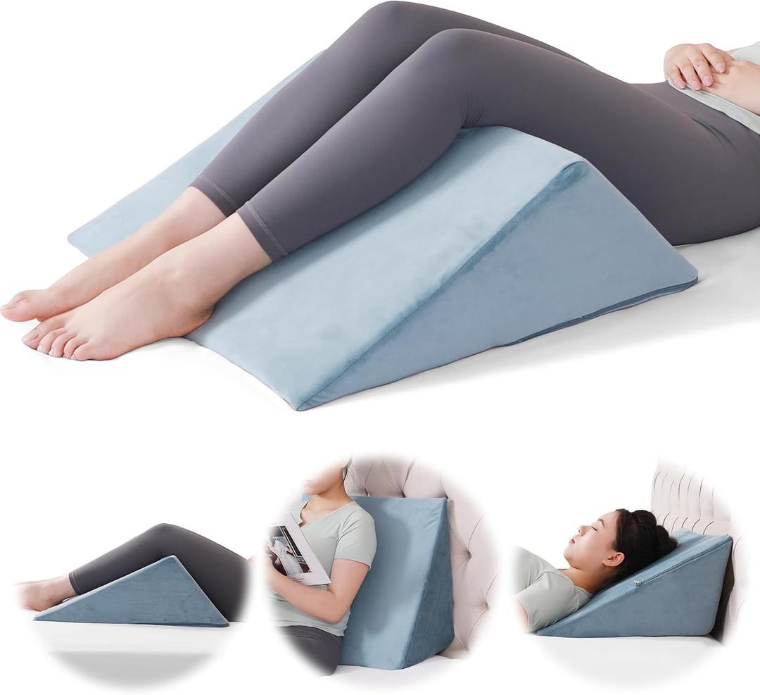 Fanwer Knee Wedge Pillow Pure Memory Foam, 8" Triangle Pillow for Knee Support or Post Surgery, Leg Pillow Bed Wedge for Back Sleeping Hip Support Sciatica Hip Back Pain Relief