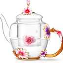 Luka Tech 35OZ Enamel Glass Flower Teapot With Removable Loose Tea Leaf Infuser Tea Maker,Gifts For Women,Mom,Mothers Day,Christmas,Birthday,Valentines Day