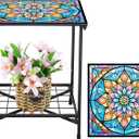 Cinnvoice Outdoor Side Table 2-tier Small Patio End Table, Mandala, 19.09 x 16.73 x 1.77 inches