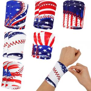 6 Pairs Baseball American Flag Wristbands Non Slip Baseball Wristband Red White and Blue Patriotic Arm Wrist Bands USA Absorbent Sport Sweat Band for Men Women Sport Gym Exercise