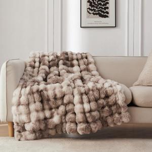 COOVA Faux Rabbit Fur & Flannel Throw Blanket 50x60 Inch - Luxury Fuzzy & Cozy Soft Blanket for All Seasons, Breathable and Comfortable for Bed, Sofa, Couch, and Camping, Tie Dye Brown
