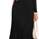 ZESICA Women's Long Sleeve Sweater Dress Fall 2026 Crewneck Ribbed Knit Pleated A-Line Maxi Wedding Guest Dresses, XL