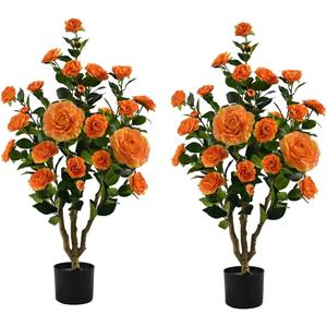 Artificial Camellia Plant in Black Pot - 36 Faux Spring Flower Tree with Realistic Camellia Flower, Fake Flower Tree Perfect for Home Decor, Office Indoor/Outdoor Use (Orange)