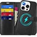 TUCCH Case Wallet for iPhone 16 Pro, [Detachable] Kickstand RFID Blocking 4 Card Slot Shockproof Wireless Charging Case, PU Leather Magnetic Removable Cover Compatible with iPhone 16 Pro, Full Black
