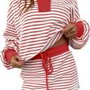 Fisoew Womens Striped 2 Piece Outfits Casual Sweatshirt Skirt Set Long Sleeve Skirt Workout Set Matching Lounge Sets, Size Medium 