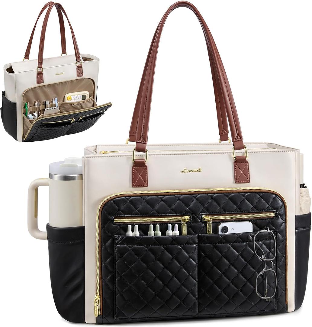 LOVEVOOK Work Tote for Women，17.3-Inch Teacher Bag with Lunch Compartment