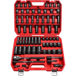 Master 1/2" Drive Impact Socket Set, 67-Piece Standard & Deep Master Impact Socket Set SAE 3/8"-1-1/4" & Metric 8-24mm Socket Set with Ratched Hand, Extension Bar, Reducer, Impact Universal Joint,Cr-V