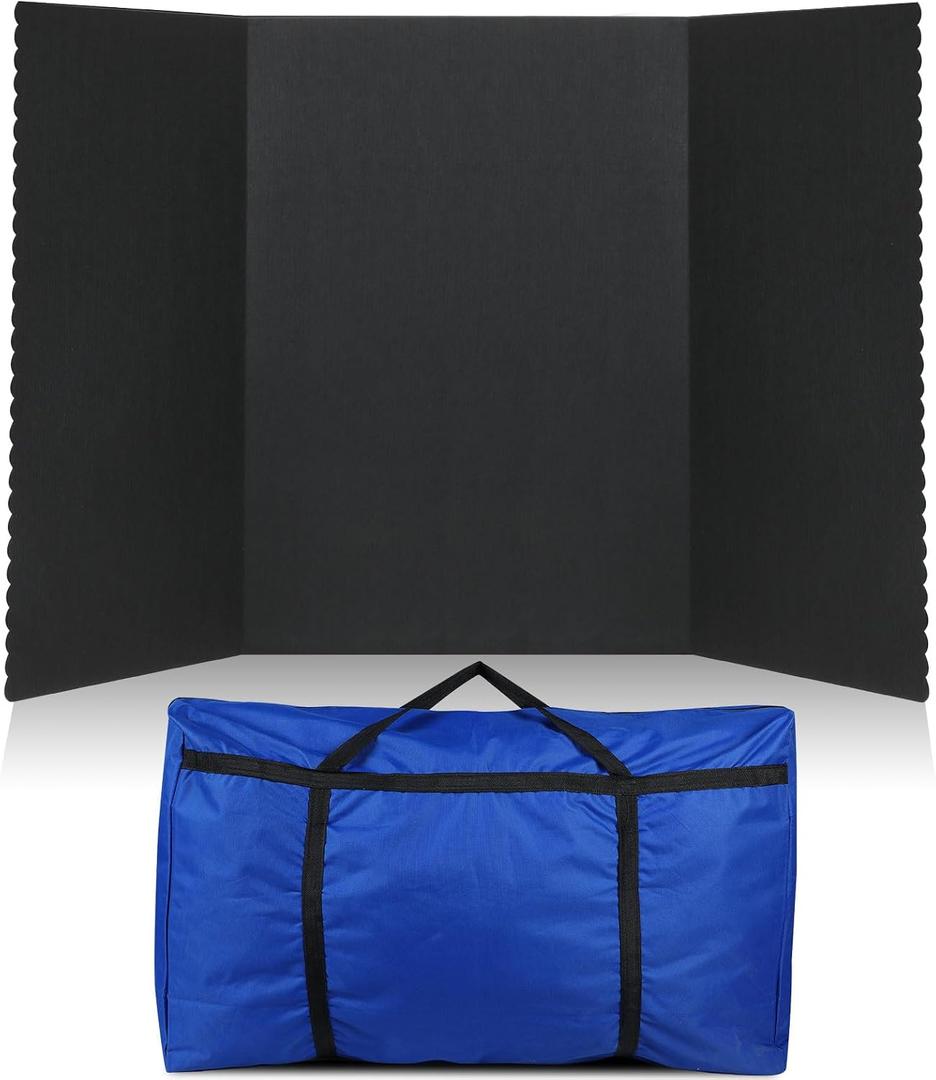 Paterr Trifold Poster Board with Storage Bag, Hook and Loop Fabric, Foldable 3 Panel Presentation Board for Science Fair and Exhibitions(Black,72 x 36 Inch)