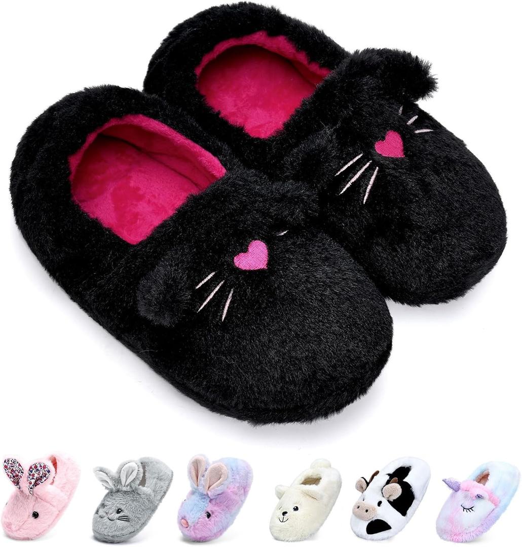 WateLves Toddler Slippers Unisex-Child Full Wrapped Bedroom Slipper Boys Girls Comfortable Winter House Shoes(Toddler/Little Kid/Big Kid) (9-10 Toddler, Black Cat)