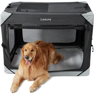 Lesure Collapsible Dog Crate - Portable Travel Kennel for Extra Large Dog, 4-Door Pet Crate with Durable Mesh Windows, Indoor & Outdoor, Charcoal Gray (42.0"L x 28.0"W x 31.0"H, Charcoal Grey)