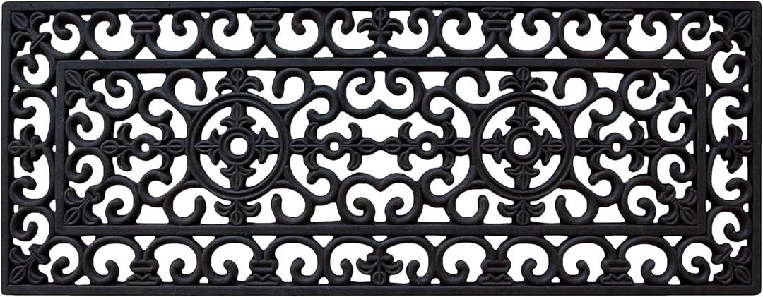 A1HC Indoor Outdoor Doormat 18x48, Natural Rubber, Audrey Rubber Entry Double Doormat Ideal for Outside entryway, Dirt Shoe Scraper Floormats (Black Paisley Long)