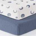 Bearmoss Muslin Mini Crib Sheets for Pack N Play Mattress - 100% Cotton - 38"x26" Soft Breathable Playard Baby Crib Sheets Neutral for Boys Girls - 2 Pack (Blue Crescent)