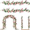 2 Pcs Artificial Rose Garland, 12FT Fake Flower Vines with 21 Flowers, Hanging Silk Rose Garlands for Wedding Arch, Party, Home, Garden, Wall Decor (Pink)