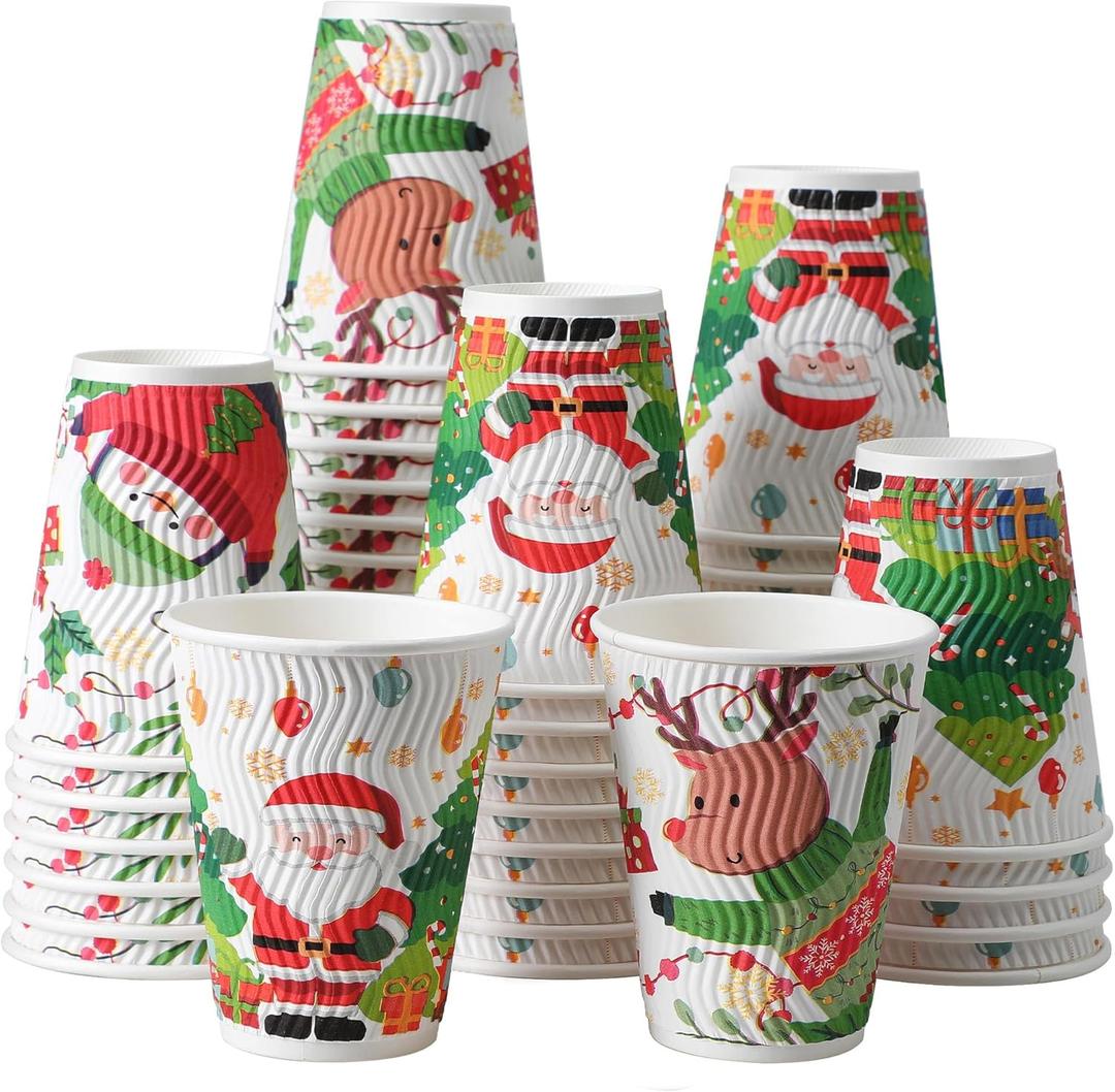 SIUQ 12 oz Christmas Coffee Cups - 50 Pack Disposable Insulated Paper Cups, Christmas Hot To Go Coffee Cups, Leak Proof Holiday Party Supplies for Office Home Celebrations