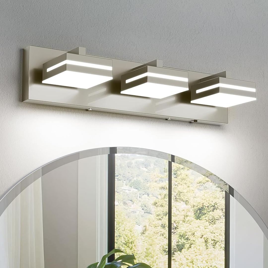 Joossnwell Brushed Nickel Vanity Lights for Bathroom Light Fixtures (3-Light, 19.69-Inch) Dimmable 5CCT Modern Bath Lighting Fixture Over Mirror LED Vanity Lighting