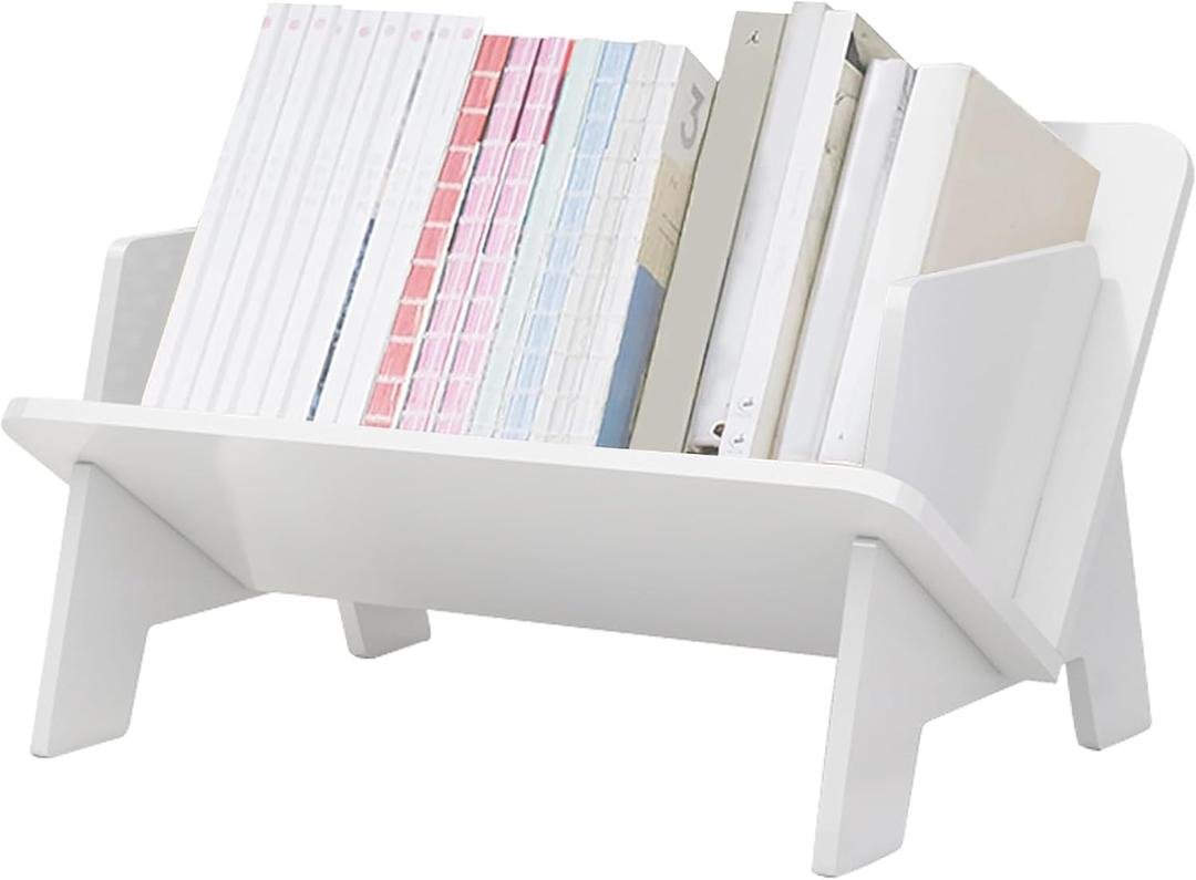 Wood Bookcase in Living Room/Home/Office, Desktop Book Shelf Organizer Bookshelves Storage Rack for CDs/Magazine/Books Display (White, 13.6")